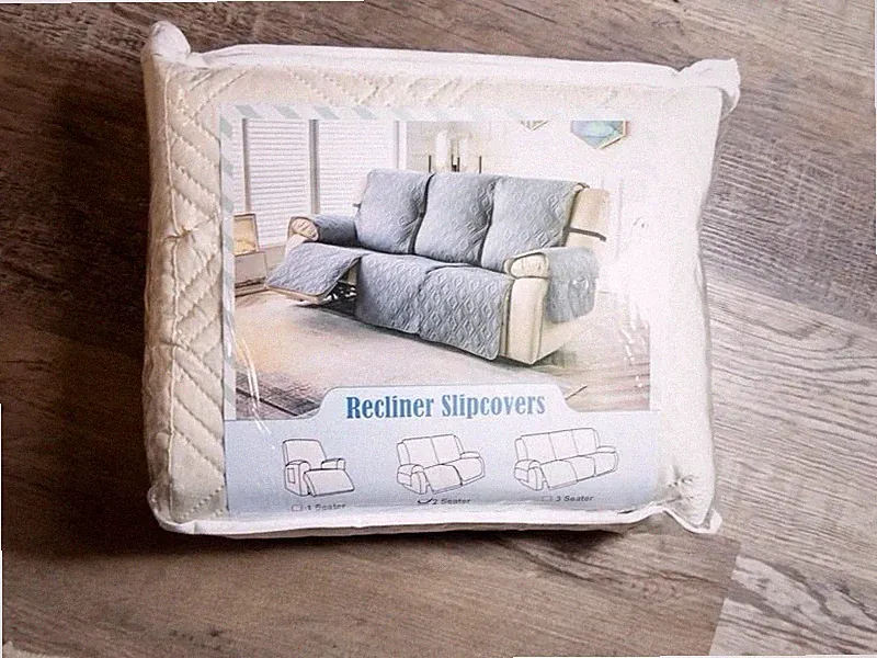 2 Seater Recliner Slipcover Quilted Cream Loveseat Sofa Protector Washable NEW