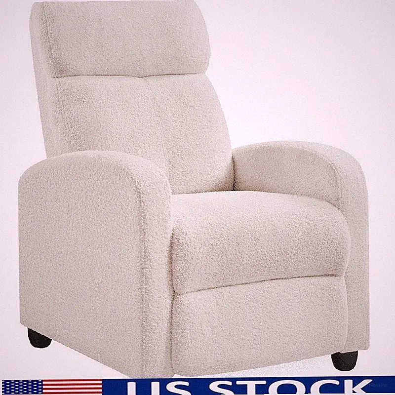 Adjustable Boucle Push Back Theater Recliner Chair Lounge with Footrest Ivory