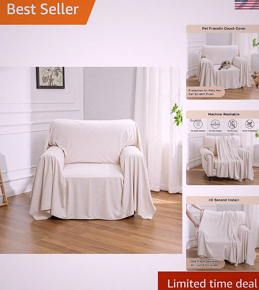 Elegant Creamy White Recliner Cover - Cat Scratch Proof & Water Resistant