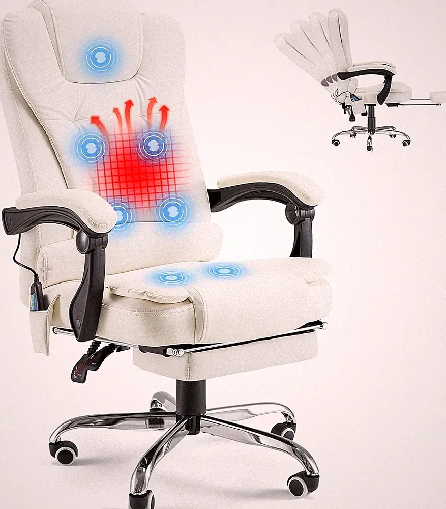 Ergonomic Reclining Office Chair with 7 Massage Points and Heat Function Leather