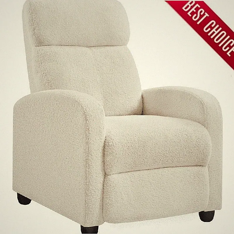 Fabric Push Back Recliner Chair with Footrest Indoor Living Room Comfort Ivory