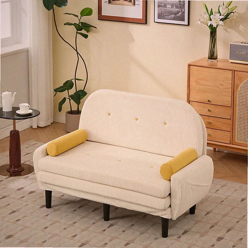 Ivory corduroy love seat soaf livingroom day bed recliner with storage pocket US