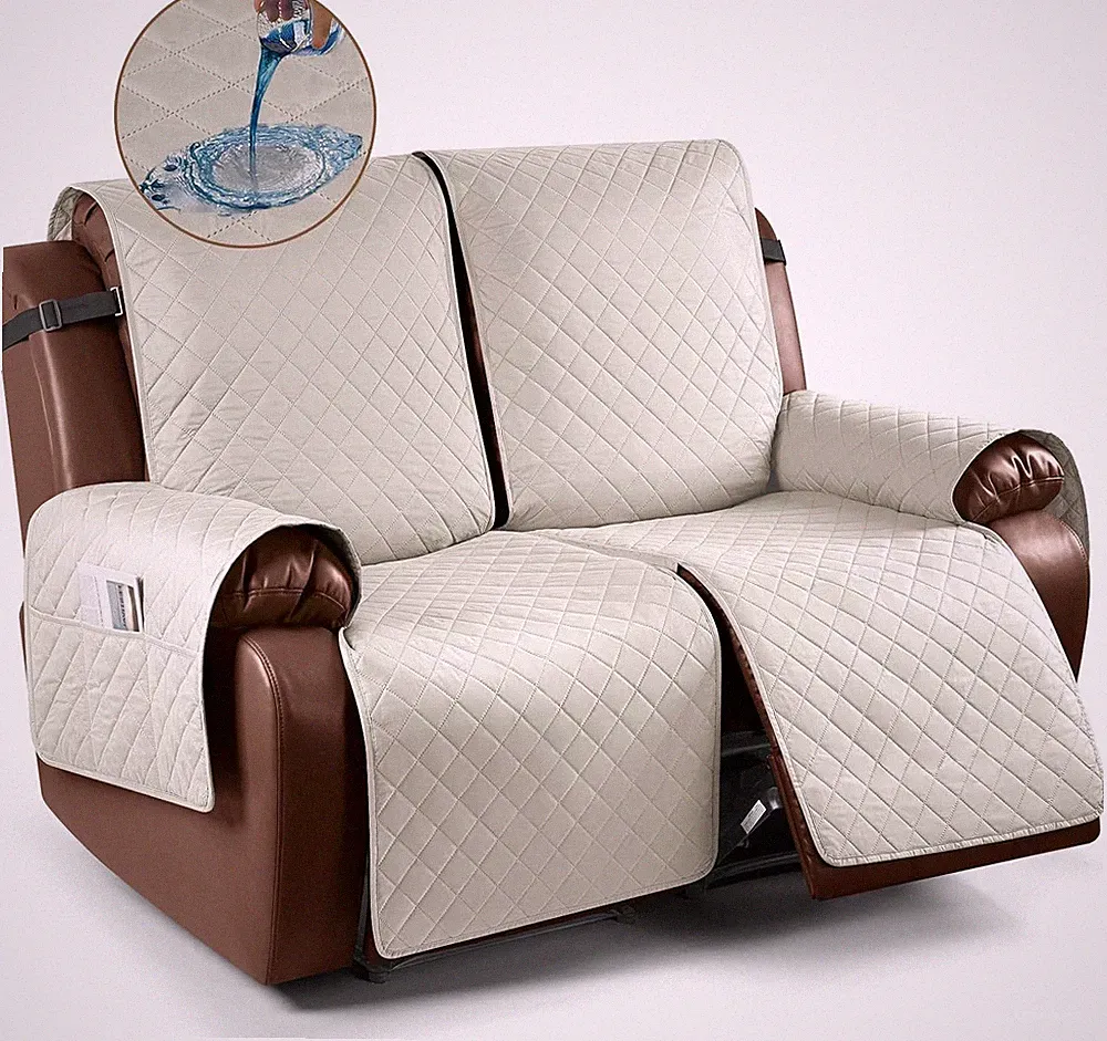 Ivory Waterproof Loveseat Recliner Cover - Non-Slip Furniture Protector