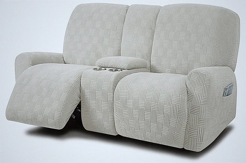 Jacquard Design Reclining Loveseat with Middle Console Slipcover, 8-Piece Str...