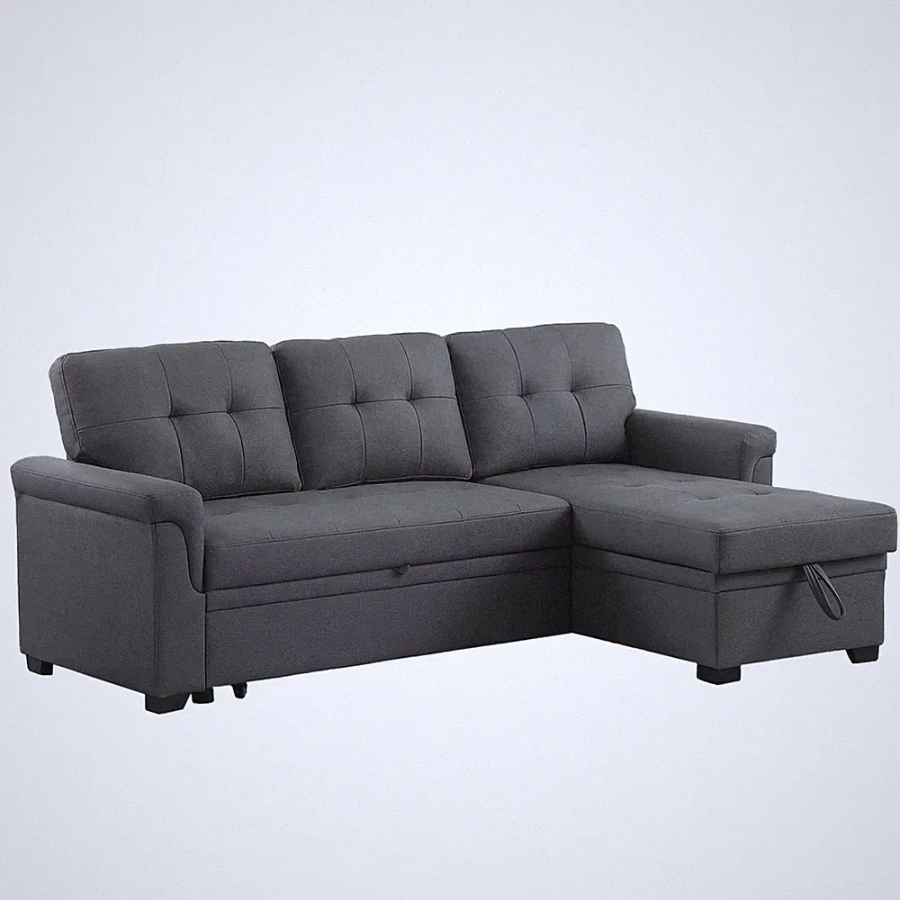 Lilola Home Performance Leather Sectional Sleeper Sofa with Storage, Gray (Used)