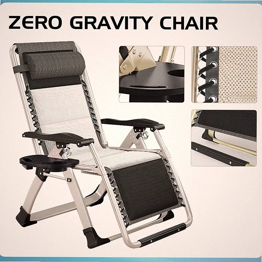 NAIZEA Gray Blue Double Side Mattress Folding Camping Cots Zero Gravity Chair