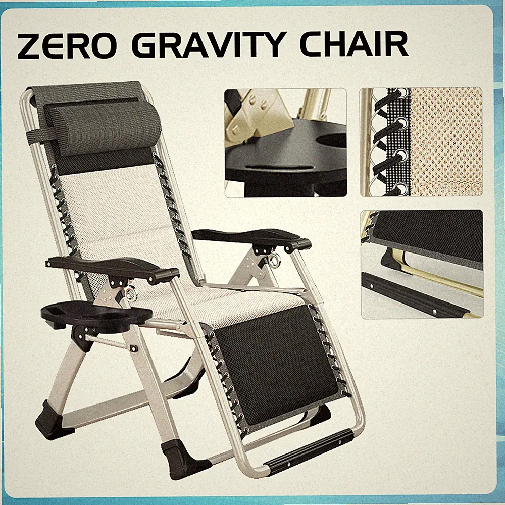 NAIZEA Zero Gravity Chair Outdoor Folding Camping Chairs Chaise With Cup Holder