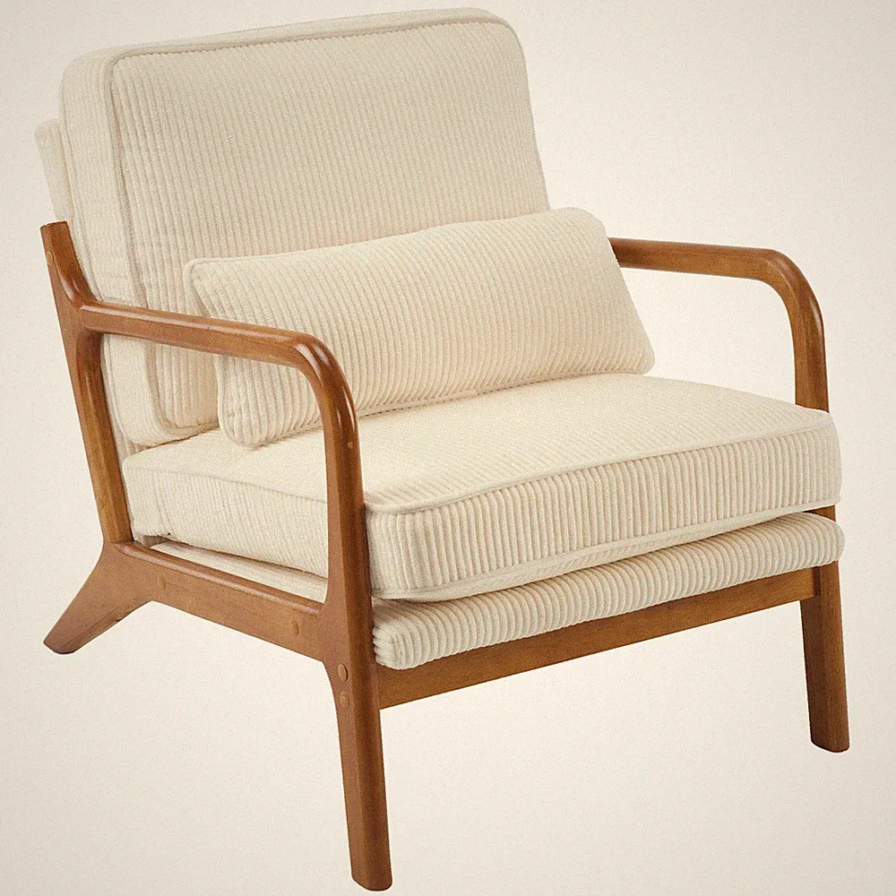 Off-White Corduroy Upholstered Indoor Lounge Chair (330LBS Weight Capacity)