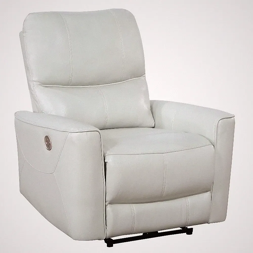 Pemberly Row Faux Leather Upholstered Power Recliner Chair Ivory