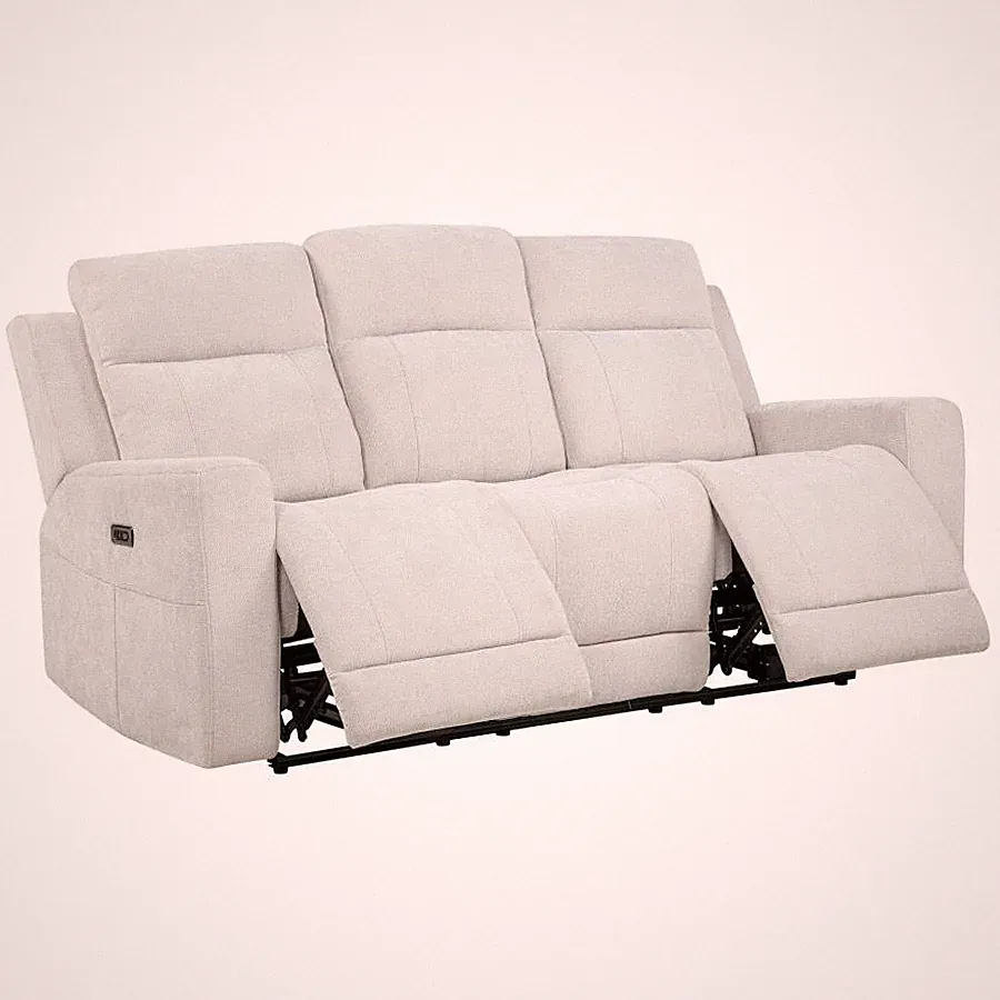 POWER IVORY RECLINING SOFT TEXTURED SOFA LIVING ROOM FURNITURE