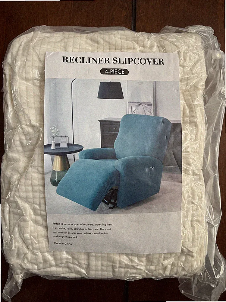 Recliner Slipcover 4-Piece Stretch Chair Cover Ivory Cream Furniture Protector