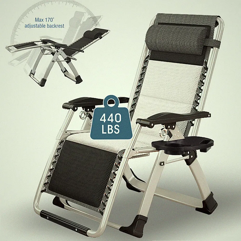 SLSY Folding Chaise Zero Gravity Chair Lounge Patio Chair & Mattress Cup Holder