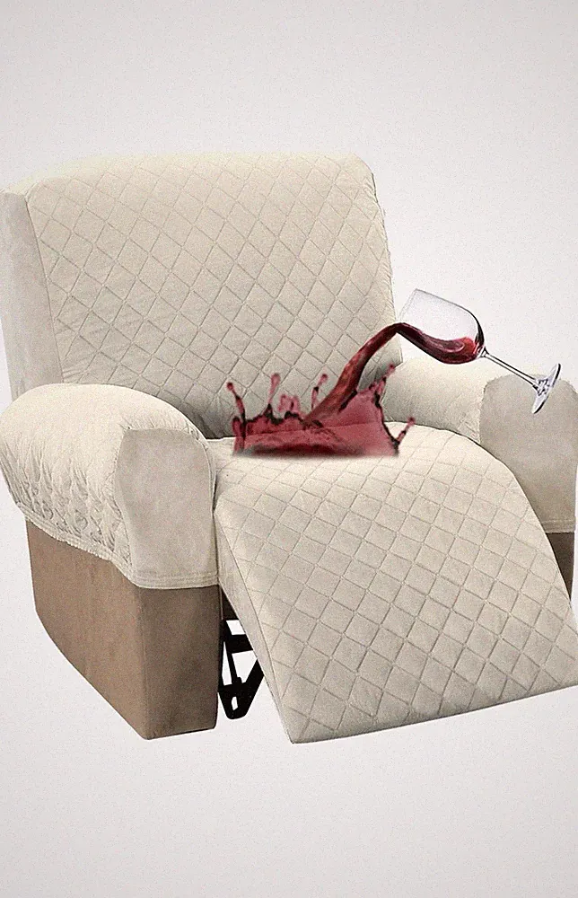 Waterproof Recliner Chair Cover Quilted Stretch 4 Piece Ivory Fit Up To 23” Seat